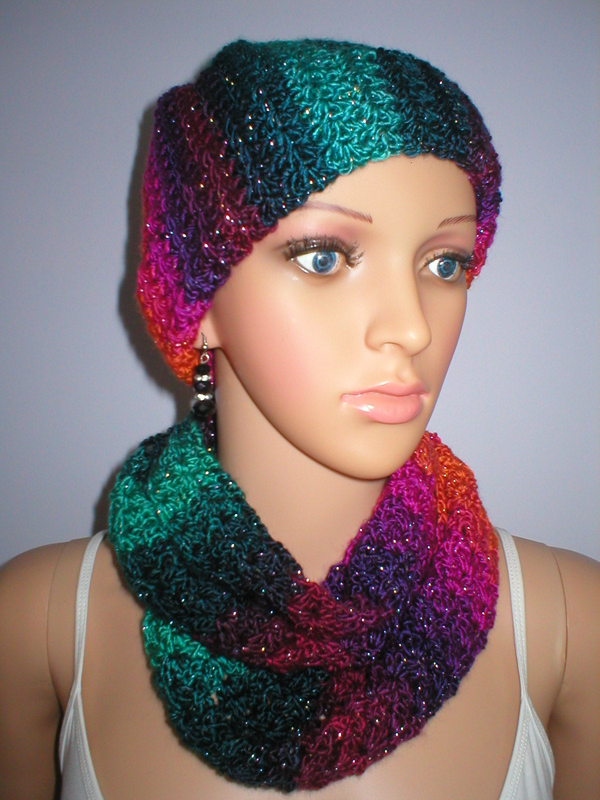 Soft hand crochet sparkle chemo beanie and infinity scarf - Arlo